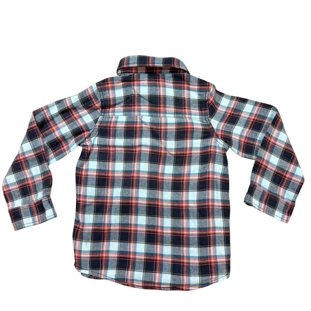 OshKosh Bgosh Boys Plaid Flannel‎ Button Down Shirt Orange Blue Size 6 31372311